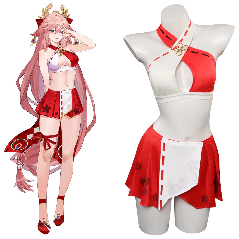 Anime Game Genshin Impact Yae Miko Cosplay Costume Sexy Bikini Swimsuit For Girls Women Halloween Carnival Party Disguise Suit