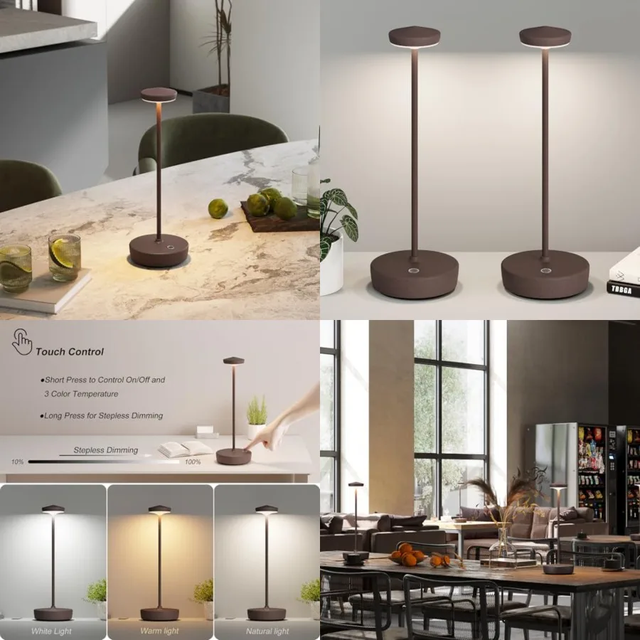 Cordless Table Lamp Rechargeable 2Pack - LED Battery Table Light with 3 Color Temperatures, Stepless Dimming, Waterproof Alumin