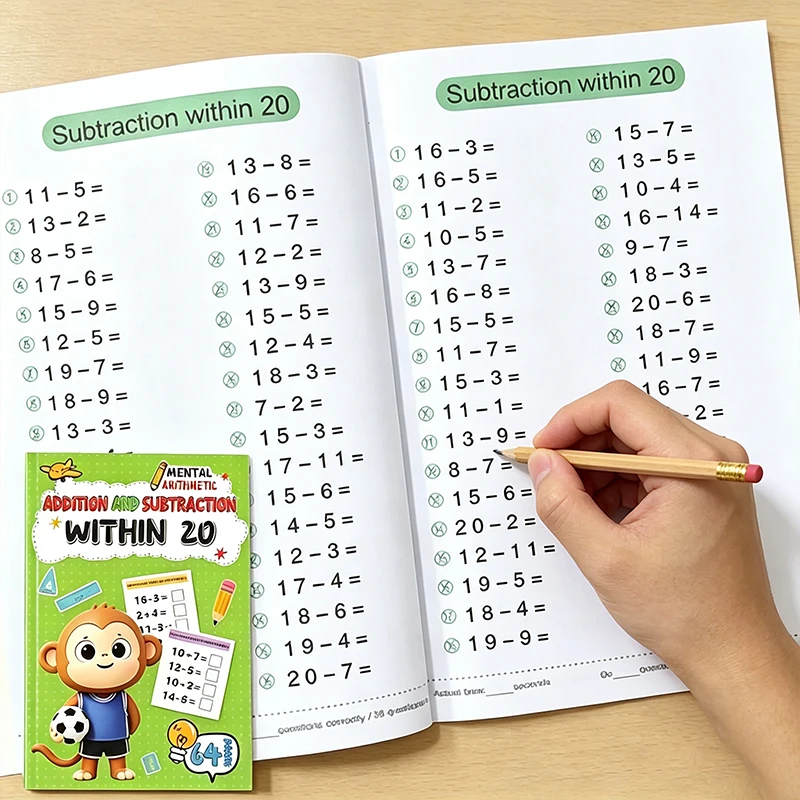 Learning Educational Aids, Practice Book for Addition and Subtraction from 10 to 100, Improve Arithmetic Skills, Early Education Activity Book, Thinking Training, Math Exercise Book, Suitable for Children Aged 3+ and Above