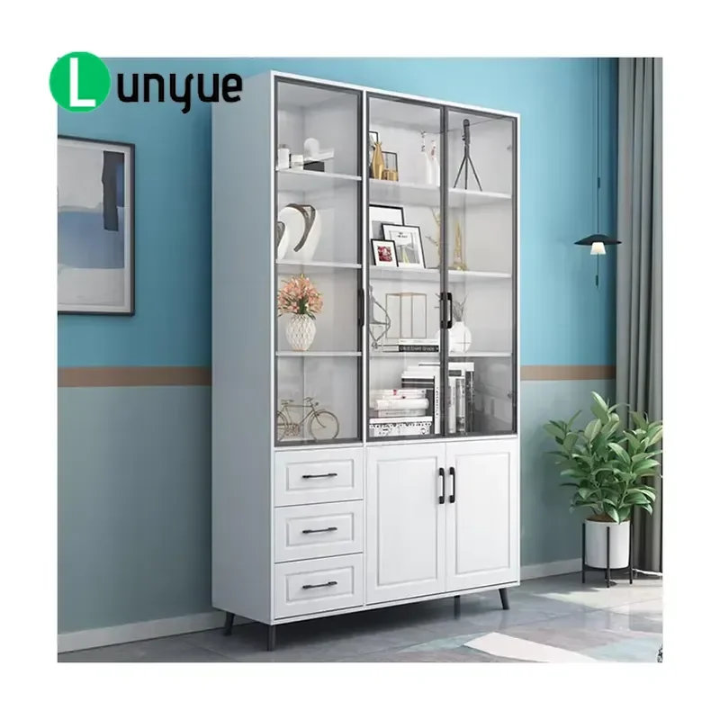 Modern Design Light Luxury Style Good Quality Wooden Home Office Shelving Storage Cabinet Combination Bookshelf
