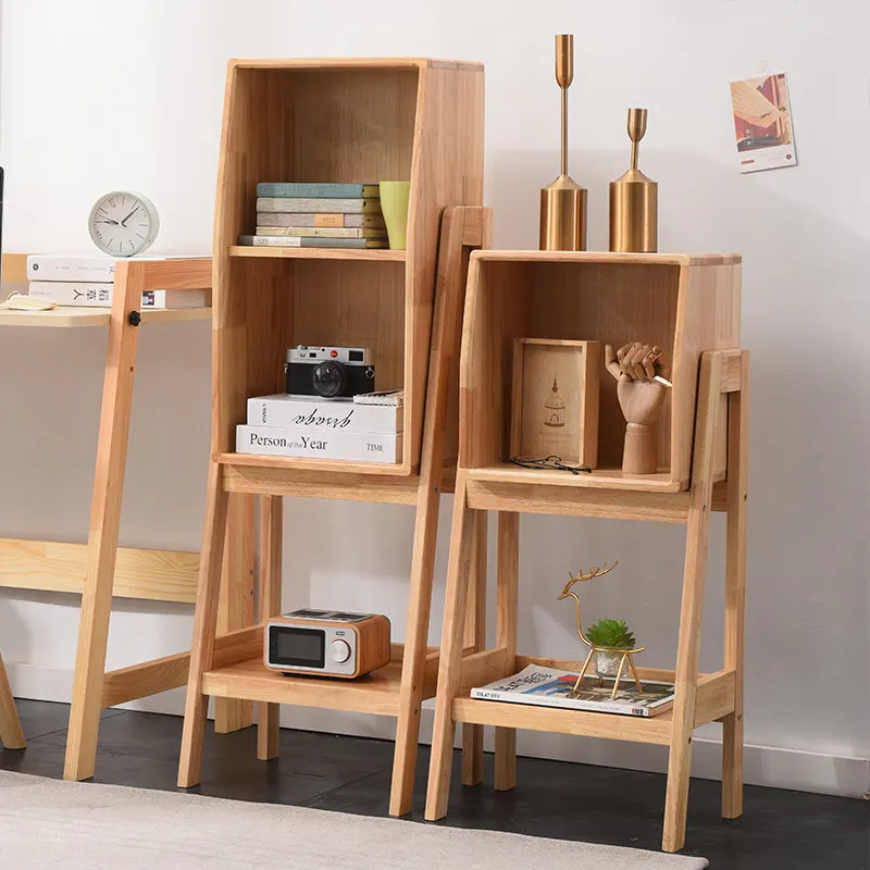 All solid wood short bookcase small apartment living room study locker TV side cabinet household shelf bookshelf Nordic