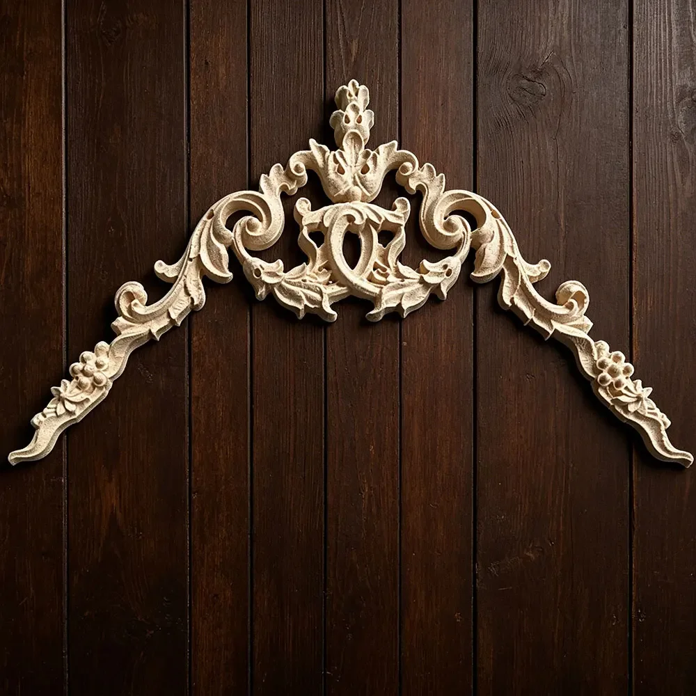 2PCS 21cm Woodcarving Corner Triangle Decal Unpainted Wood Carved Hollow Flower Onlay Applique Frame Home Furniture Decor Wall