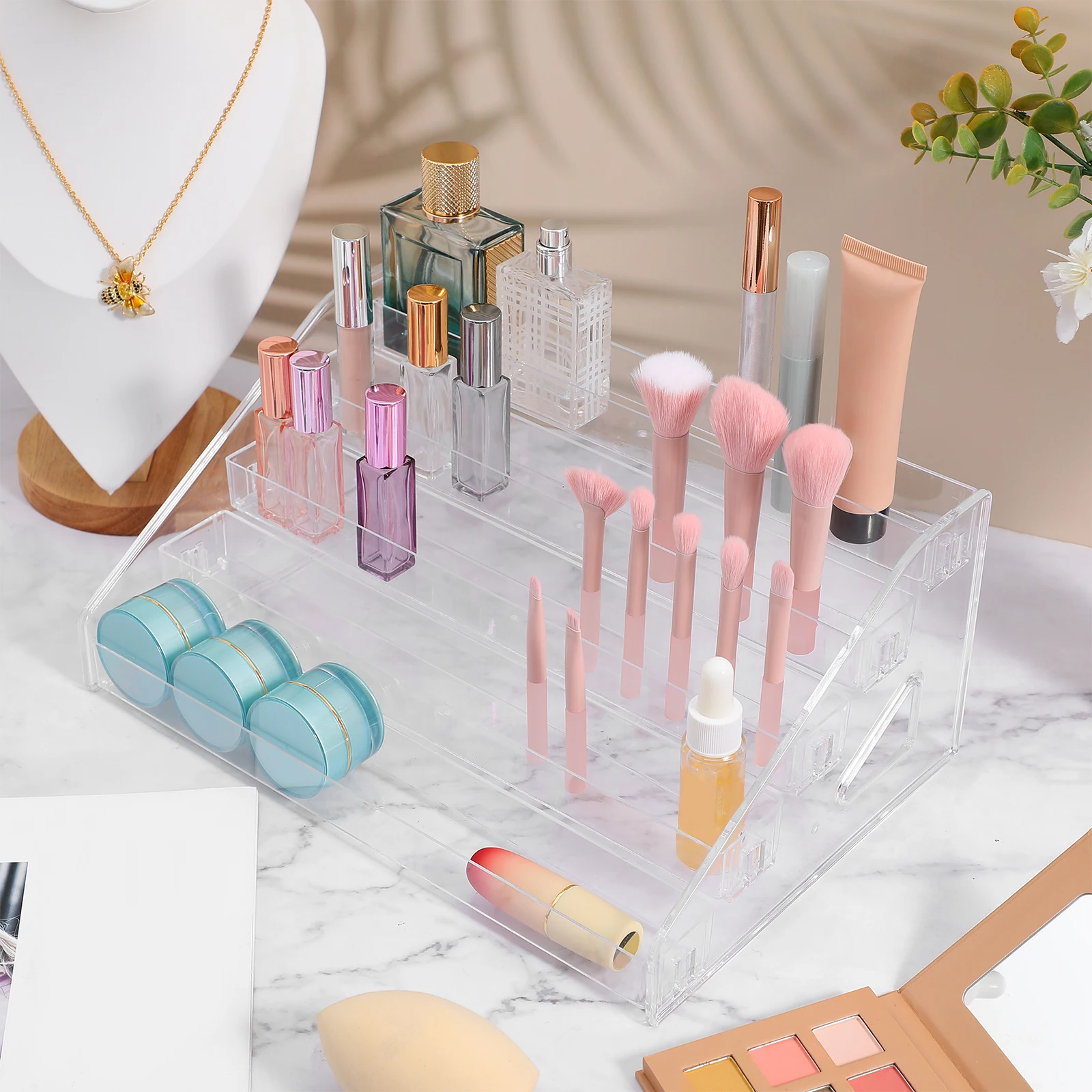 

Sturdy Acrylic Perfume Stand Nail Polish Organizer Eyeshadow Palette Holder Figurines Display Rack Clear Makeup Storage Rack