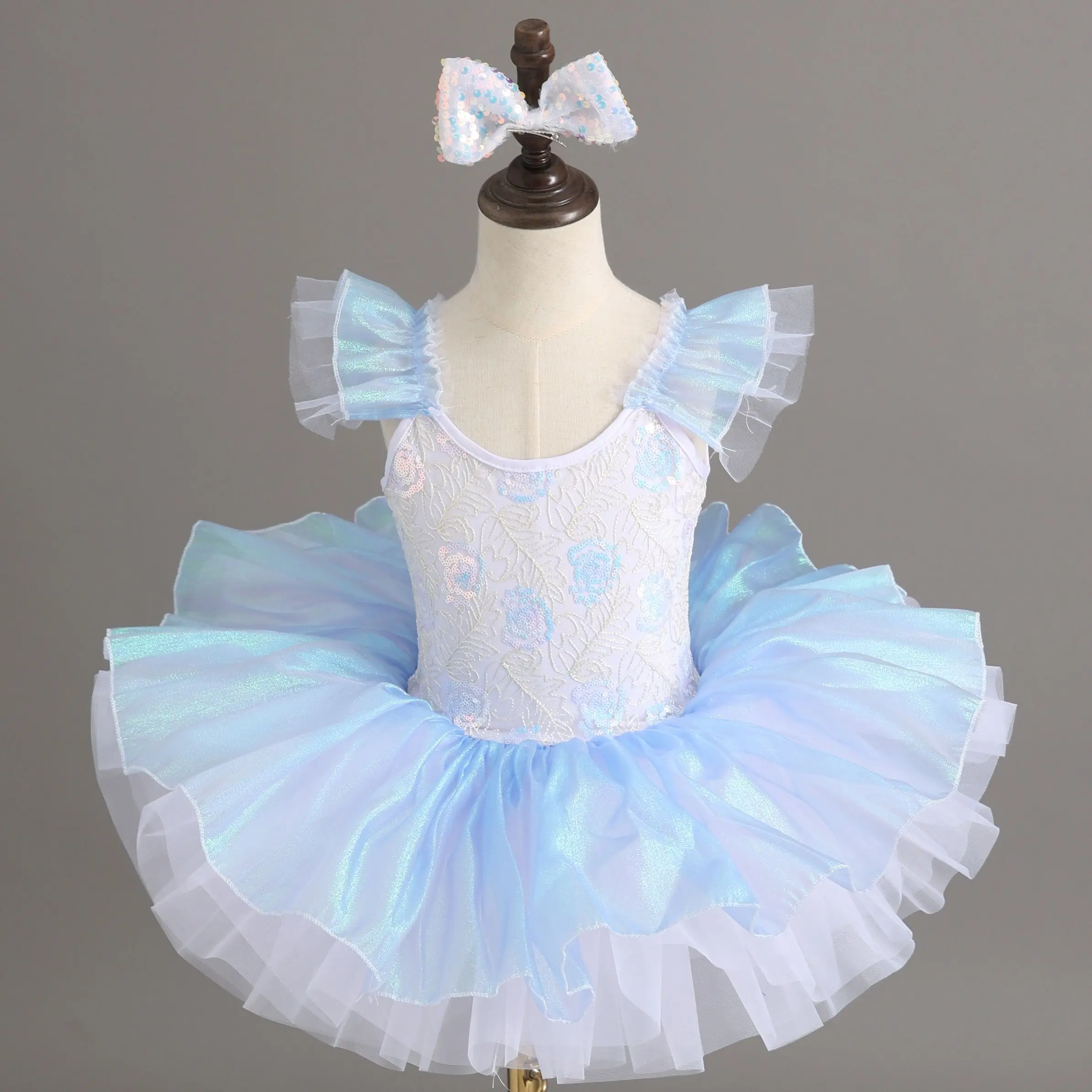 

Children's multi-layered ballet performance short skirt Girl sequin festival performance TUTU skirt blue Modern Dance Skirt