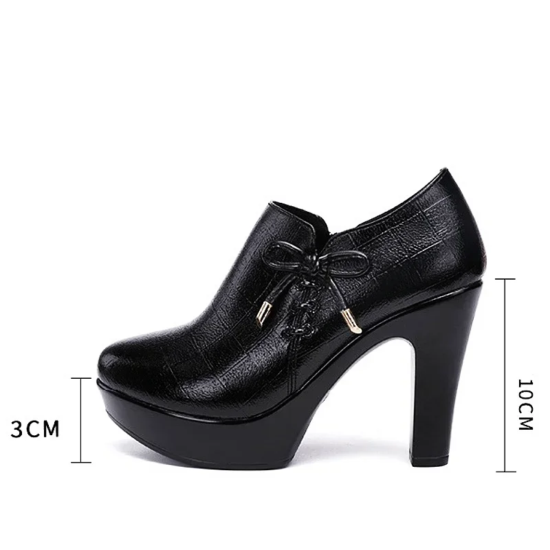 Small Size 32-43 Quality Decent Soft Leather Shoes Women's Platform Pumps for Office Work 2024 Block High Heels Shoes with Fur