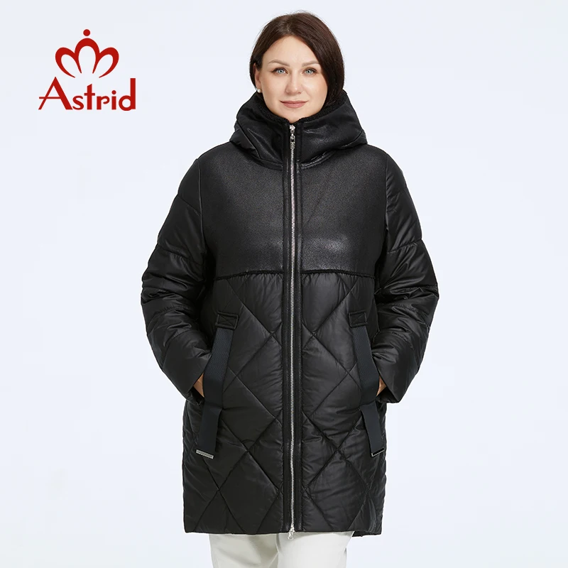 Astrid Dames Winterjas 2023 Plus Size Dames Parka Lange Bio Donsjassen Stiksel Ontwerp Dikke Fleece Capuchon Gewatteerde Jas