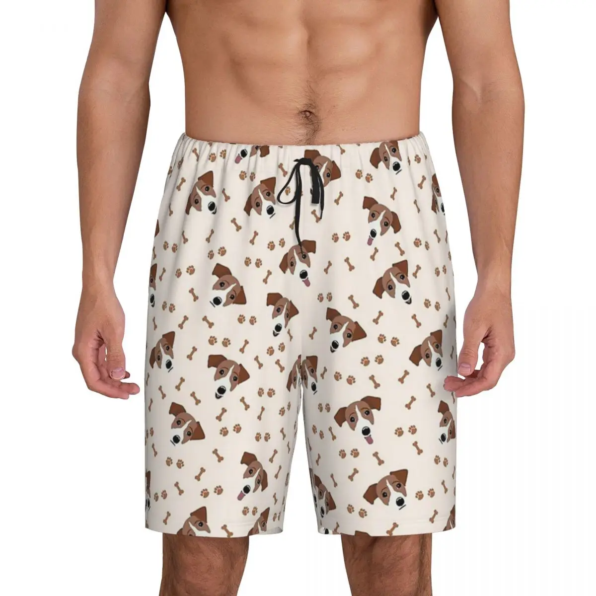 

Мужские пижамные шорты с принтом собаки породы Джек-рассел-терьер и костями, для сна и отдыха