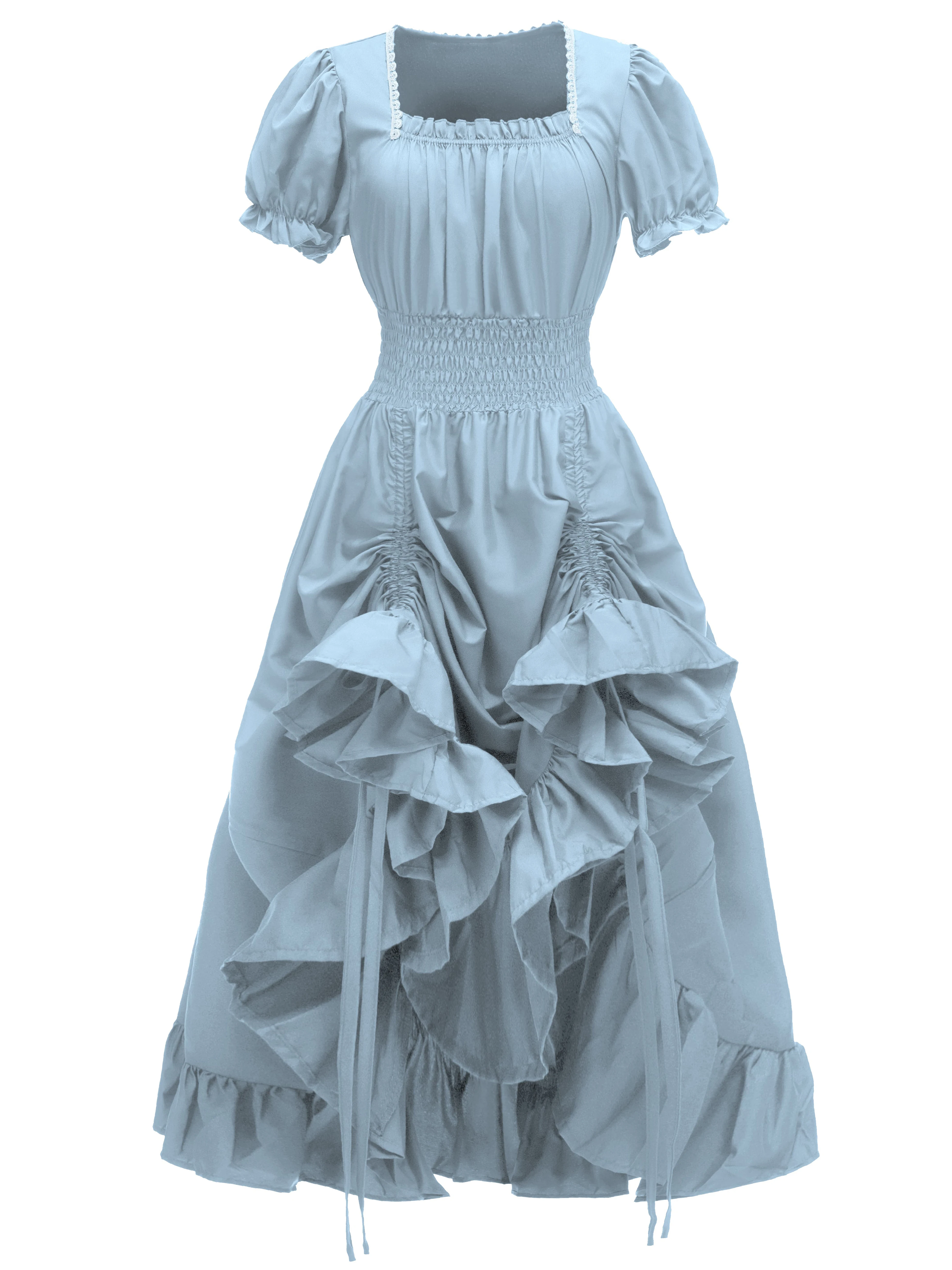 Ladies' Halloween Party Dress Victorian Medieval Gown Square Neckline High-Low Drawstring Dress