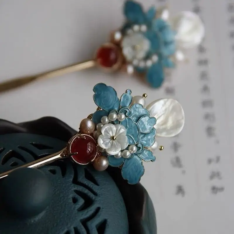 Vintage Hair Stick Luxury Cloisonne Chinese Hairpin for Cheongsam Qipao