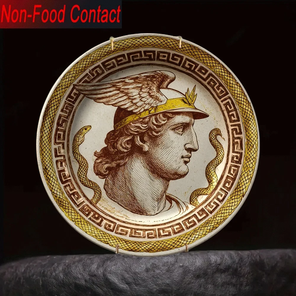 2D Flat, 1pc Ceramic Decorative Plate - Greek Mythology Theme, Non-Food Contact, Classic Design, Handmade, Perfect for Home