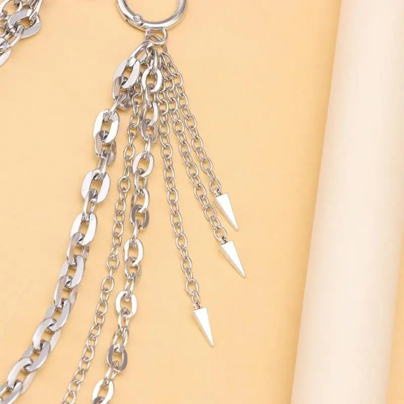 652F Punk Jeans Pants Chain Edgy Chain Punk Metal Charm Waist Wallet Chain Belt for Hip Hop Accessories