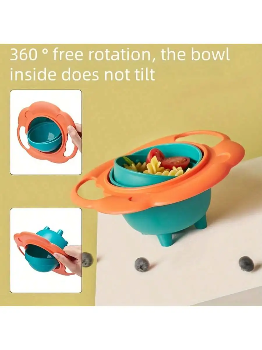 Lion Style Kids Balance Bowl with Lid, Dual Handle Bowl, Rotatable Stable Design, Ideal for Feeding Training, Perfect Gift