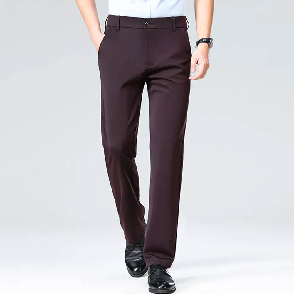 Mens Solid Loose Fit Straight Leg Dress Pants Fashion Business Casual Trousers