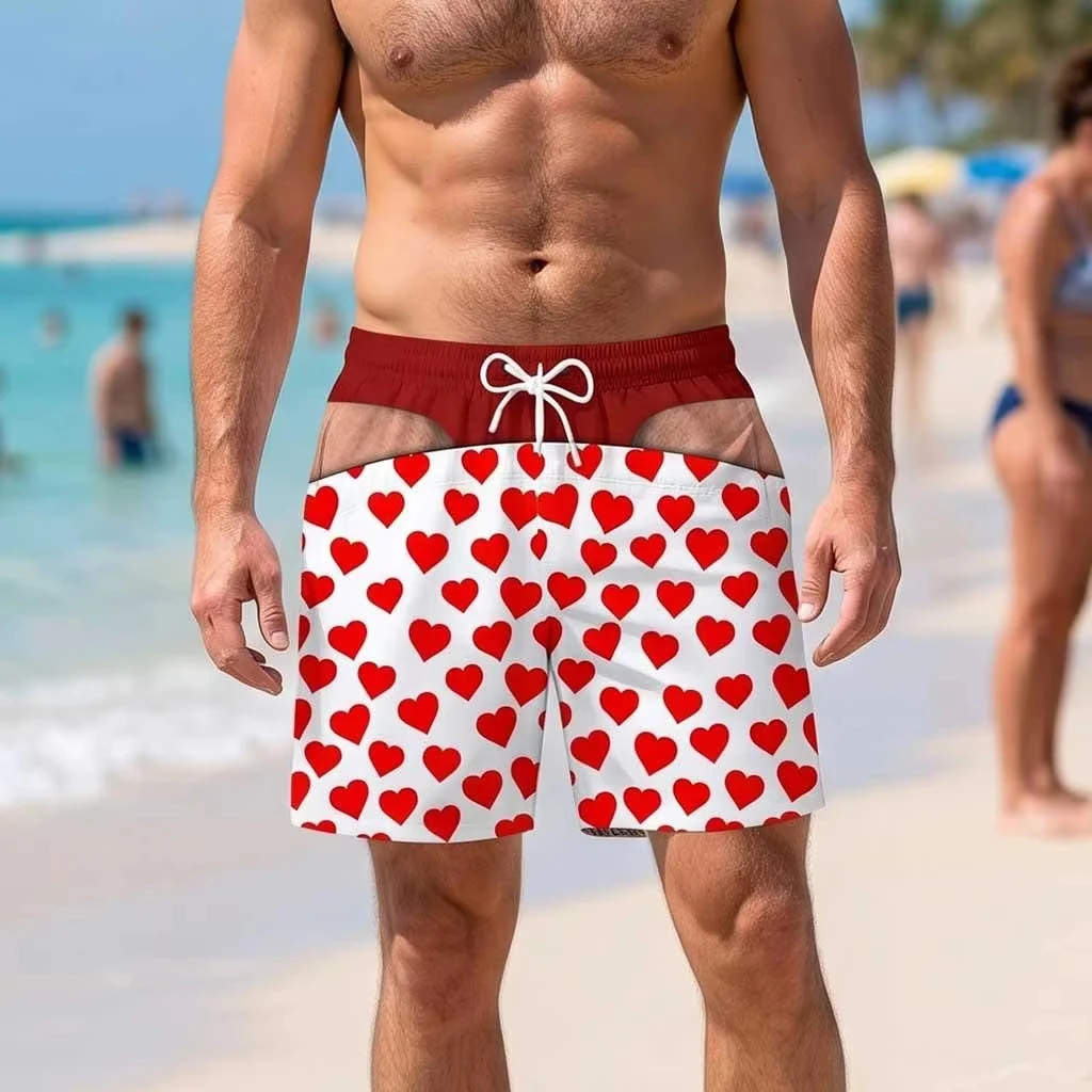 Enchanted Personalized Swim Trunks Summer Gift for Men Fashion Funny Summer Vacation Shorts Red Heart Printed Beach Shorts Moto