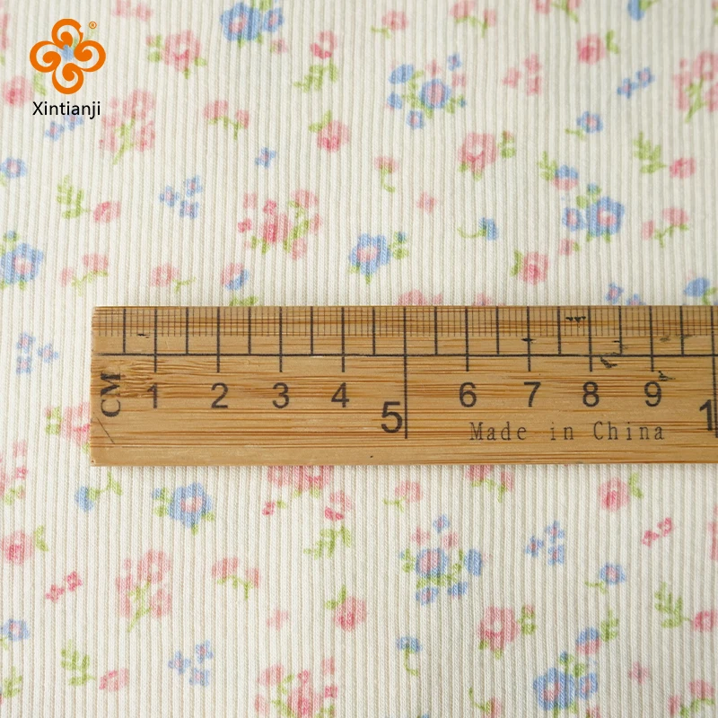 135x50cm Rib Knit Fabric Little Flowers product Cute Pattern For Girls Top Sewing Vest, Soft And Elastic Stretch Dress Material