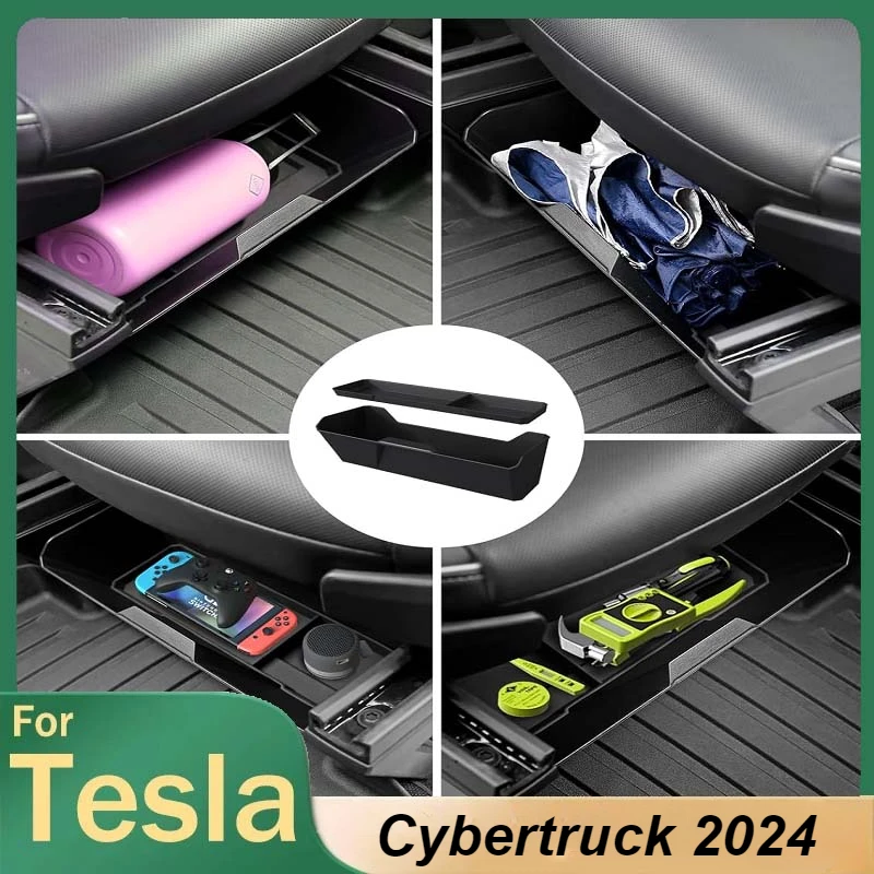 Front Under Seat Lower Storage Box Car Storage Tray Tidying Organizer Case For Tesla Cybertruck Pickup 2024 Accessories