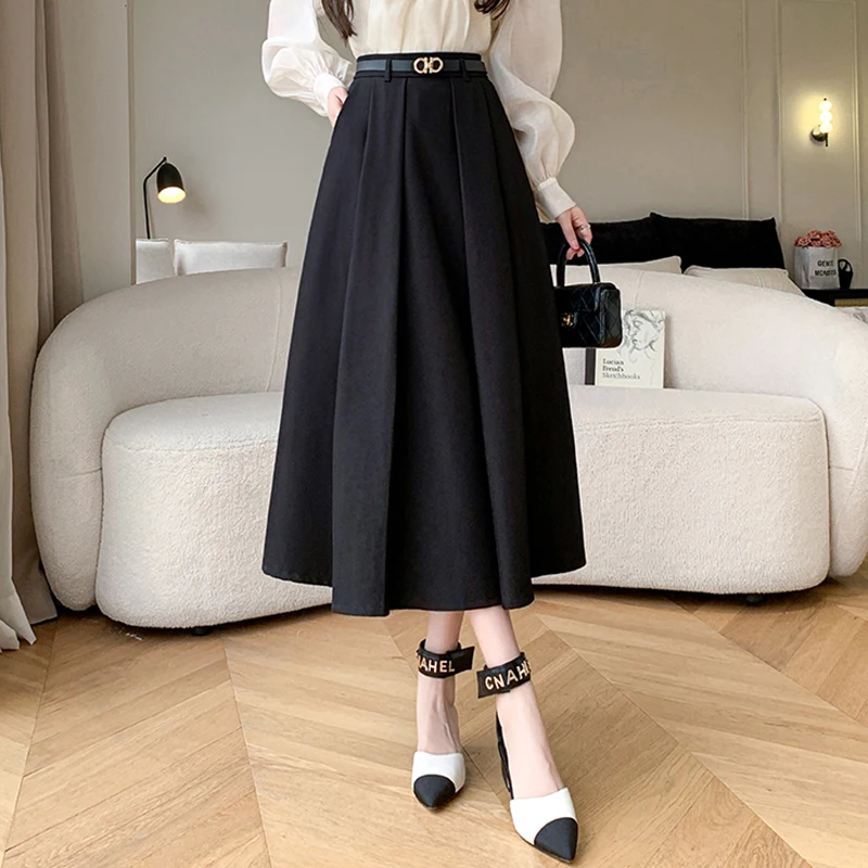 Korean Style Casual Summer A-Line Skirt Long For Women 2024 High Waist Elegant Fashion Big Swing Formal Midi Skirt Ladies