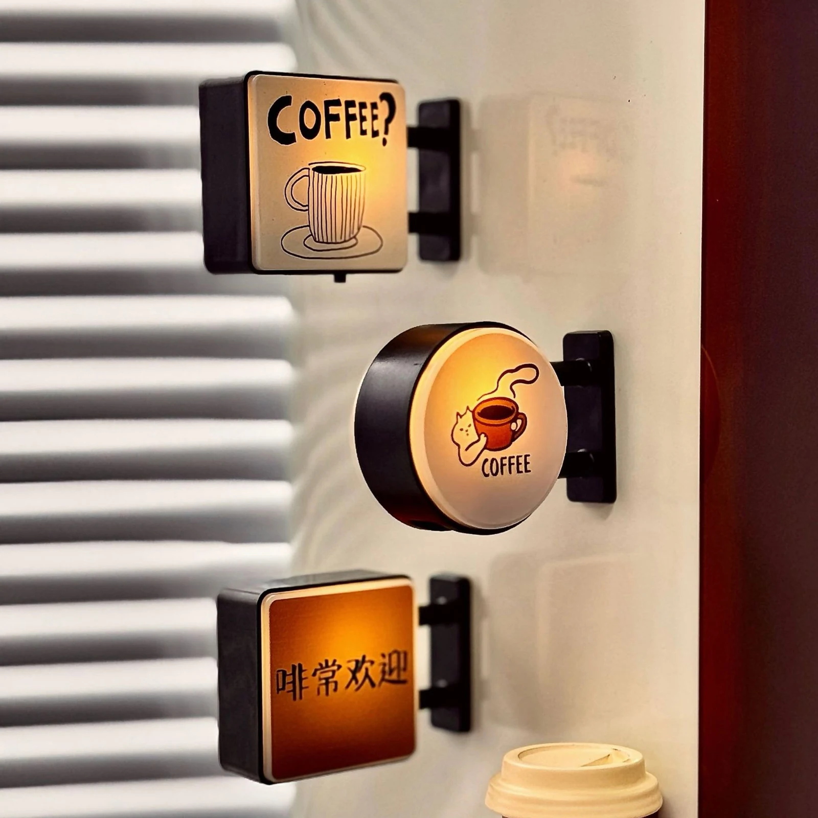 Mini Magnetic Coffee Shop Refrigerator Decor Wall-Mount Lighted Vintage Shop & Bar Signs Mini Refrigerator Magnets Decor
