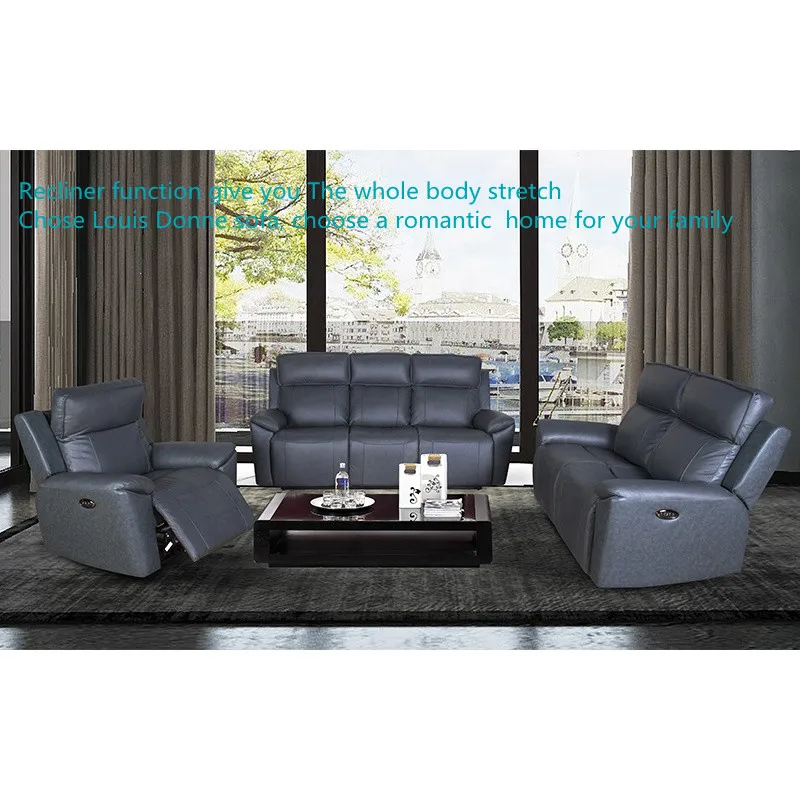 Manufacturers Germany Luxury Genuine Leather Power Electric Recliner Sofa Set with USB and Drink Cup