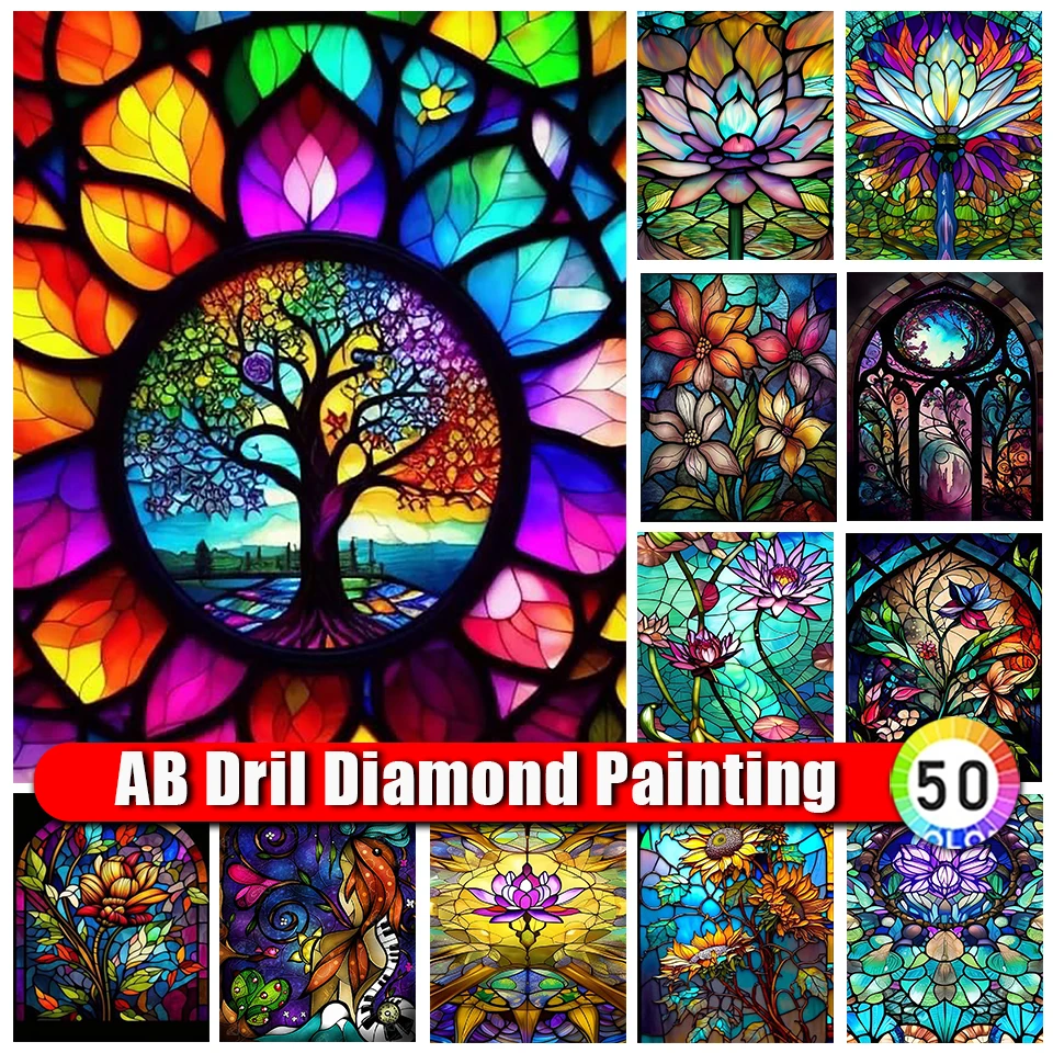 

Zipper Bag AB Diamond Painting Tree Colorful 5d Mosaic Rhinestone Art Cross Stitch Diamond Embroidery Flower Kit DIY Home Decor