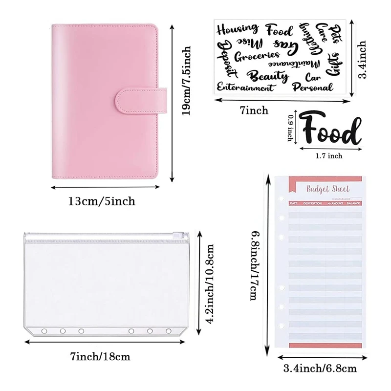 A6 Binder Cover With A6 Binder Pockets Expense Budget Sheets Sticker Labels For Money Cash Envelopes System