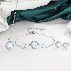 925 Sterling Silver Elegant Women's Jewelry Sets Round Antler Crystal Earrings Bracelets Necklace Elegant Argent 925