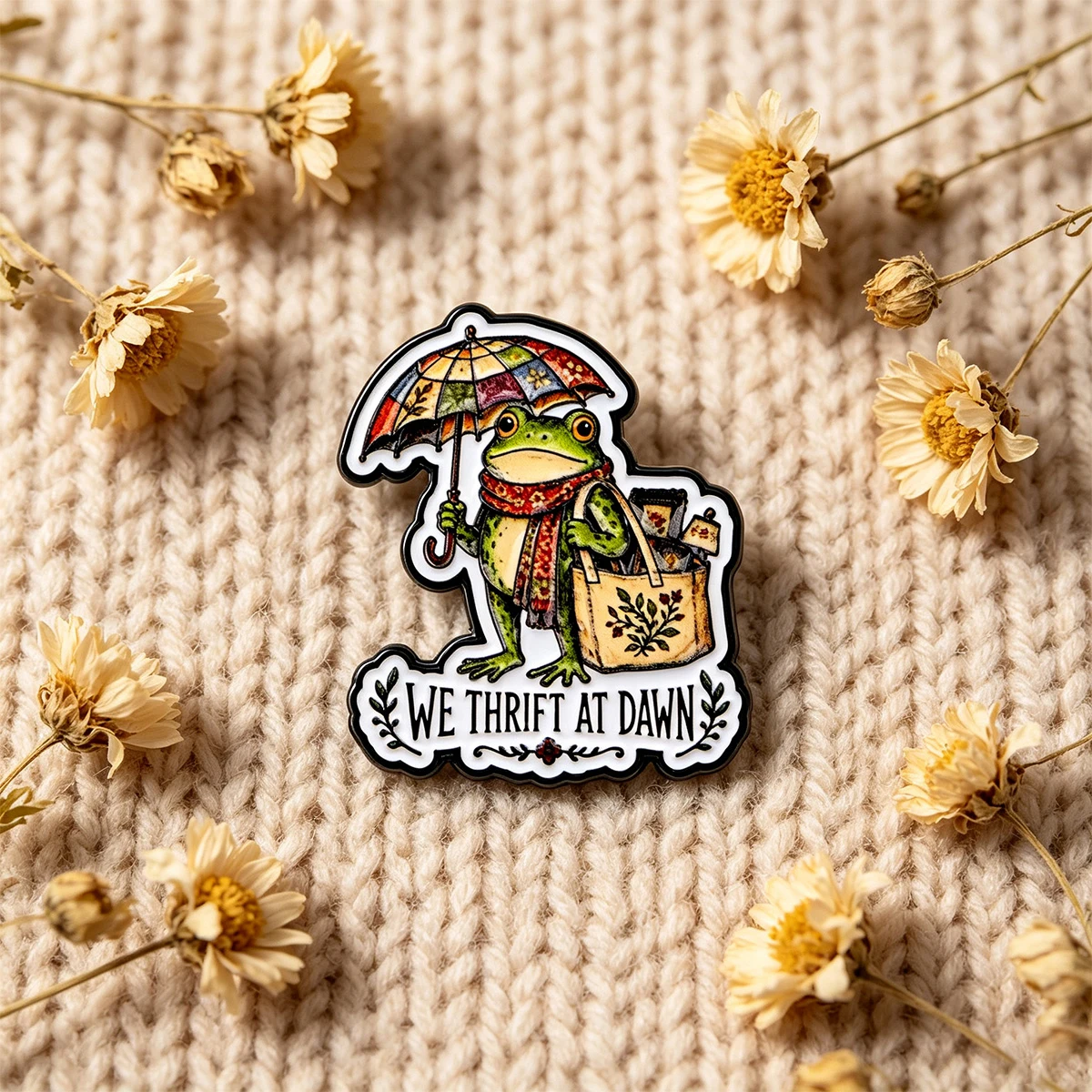 9pcs Cute Frog With Umbrella Enamel Pin We Thrift At Dawn Quotes Brooch Cartoon Animal Lapel Badge Backpack Clothes Decor Gift