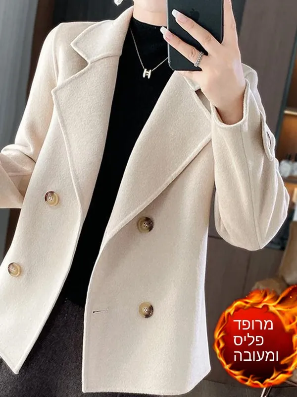 plus Size Women's Woolen Coat Thickened Winter Outerwear Korean Style High Waist Button up Jacket Pear Shape Casual Wear - view 3