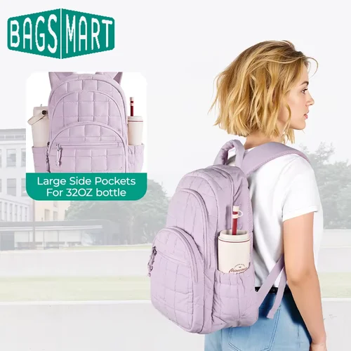 Imagen 2 del producto Mochila de viaje BAGSMART para mujer, mochila informal acolchada, mochila resistente al agua para ordenador portátil de 15,6 pulgadas, mochila universitaria de moda