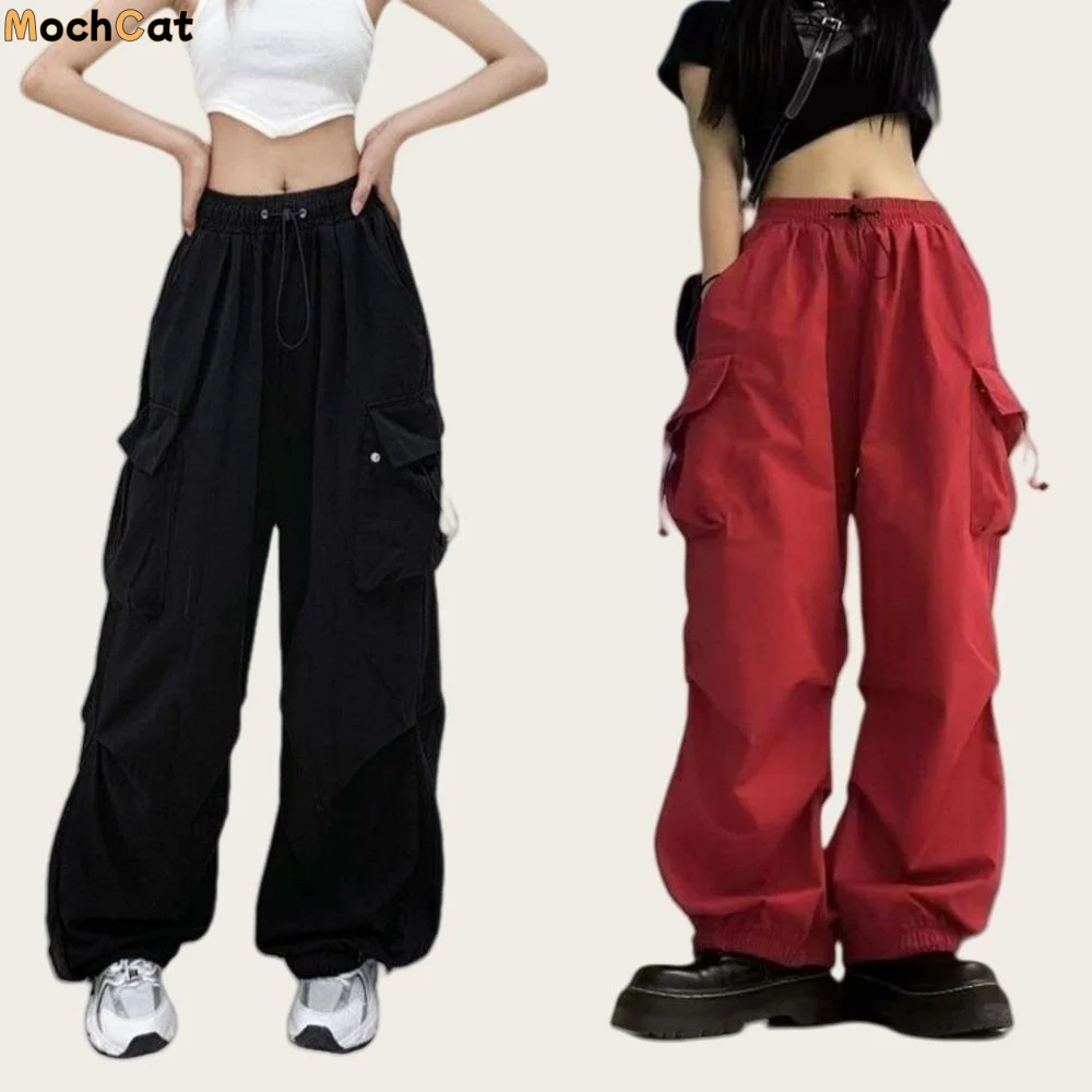 

Elasticated Waist Women Drawstring Pants Long Trousers Multi-pockets Wide Leg Pants Hip Hop Sweatpants Baggy Cargo Pants Lady