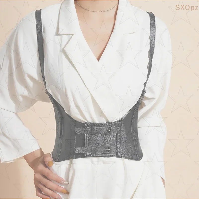 เข็มขัดคาดเอวผู้หญิงแบบรัดเอวใต้เสื้อ 1 ชิ้น ทำจากหนัง PU ปรับได้ สไตล์พังก์ สายคาดเอวแบบกว้าง สำหรับชุดเดรส คอสตูม ช่วยกระชับสัดส่วน