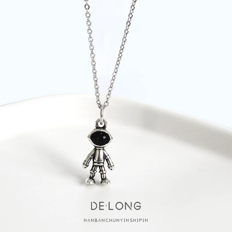 

Женское Ожерелье в стиле ретро с роботом, крутая Подвеска из стерлингового серебра пробы на цепочке с подвеской в виде космоса, корейская бижутерия