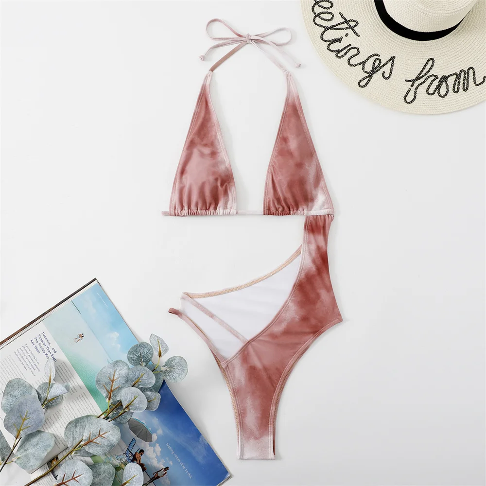 

Tie Dye High Cut Backless Bikini Extreme String Monokini Irregular Swimsuit Women Vacation Swimwears Y2K Beach Bikinis Sexys Set