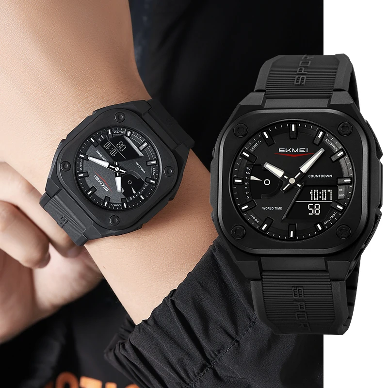 Skmei Multiple Time Zone Sports Watches for Mens Analog Digital Display 4 Alarm Clock Male LED Waterproof Electronic Wristwatch
