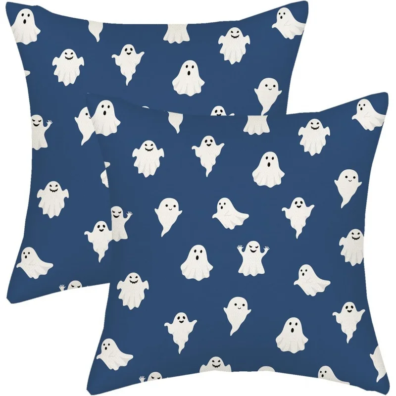 

Halloween pillowcase 18x18 navy blue and white ghost hugging pillowcase