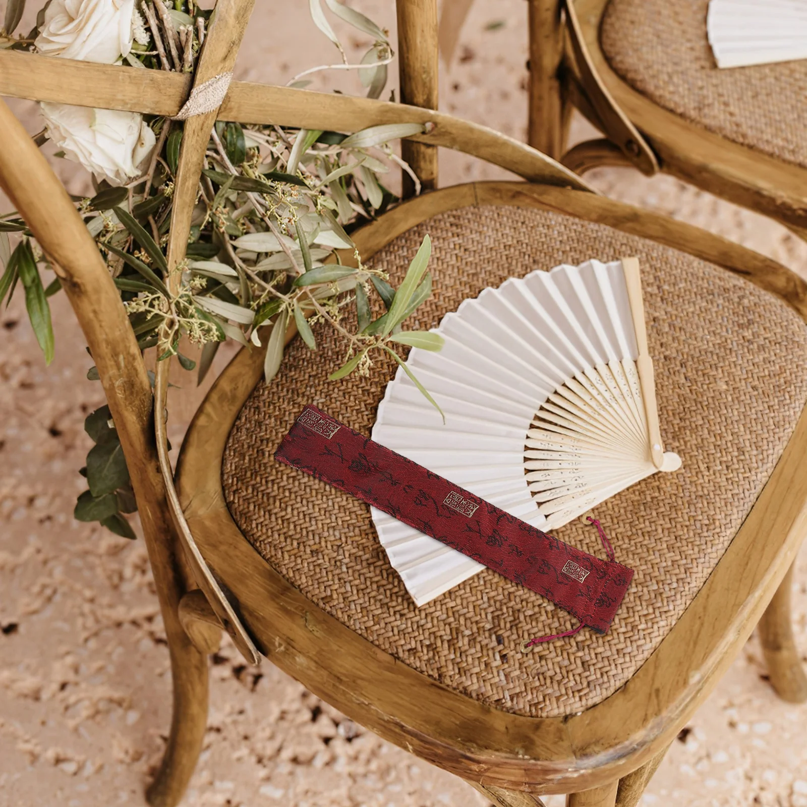 

5Pcs Vintage Fan Bag Cotton Folding Hand Fan Storage Pouch Chinese Aesthetic Drawstring Protector for Hanfu Kimono Cultural