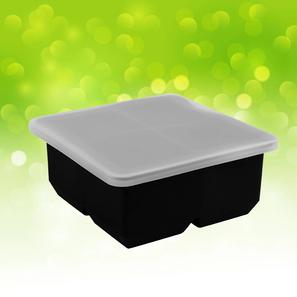 

2Pcs 4-Grid Silicone Ice Cube Trays with Lid Creative Food-Grade Silicone Mold for Bars Kitchens Beverage Liquid (Black)