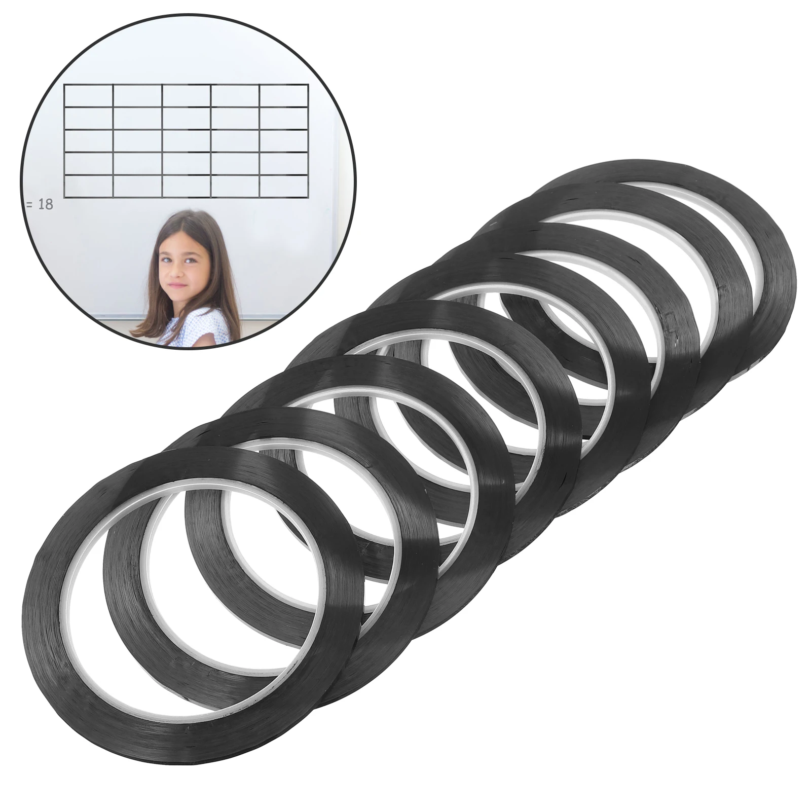 8pcs Black Tape PET Material Self Adhesive Crafting Perfect for Whiteboard Marking Chart Drafting Graphic