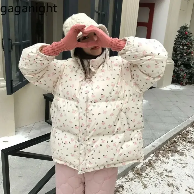 Women Korean Version Full Print Floral Cotton Jacket 2025 Autumn Winter New Thick Cotton Female Warm Bread Jacket