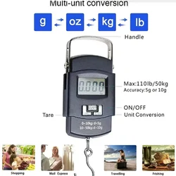 50kg/10g USB Charging Electronic Digital Scale Hanging Hook Fishing Travel Double Precision Luggage Weight Scale Balance Scales