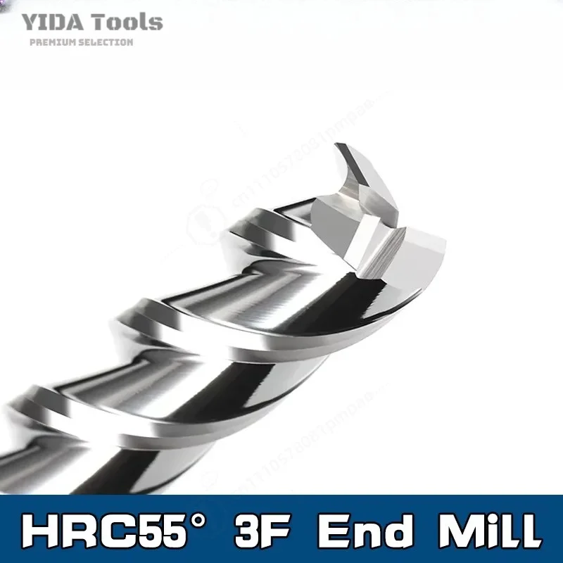 HRC55 3 Flute Carbide End Mill 1-20mm 50L 75L 100L CNC Milling Cutter for Aluminum Copper Wood