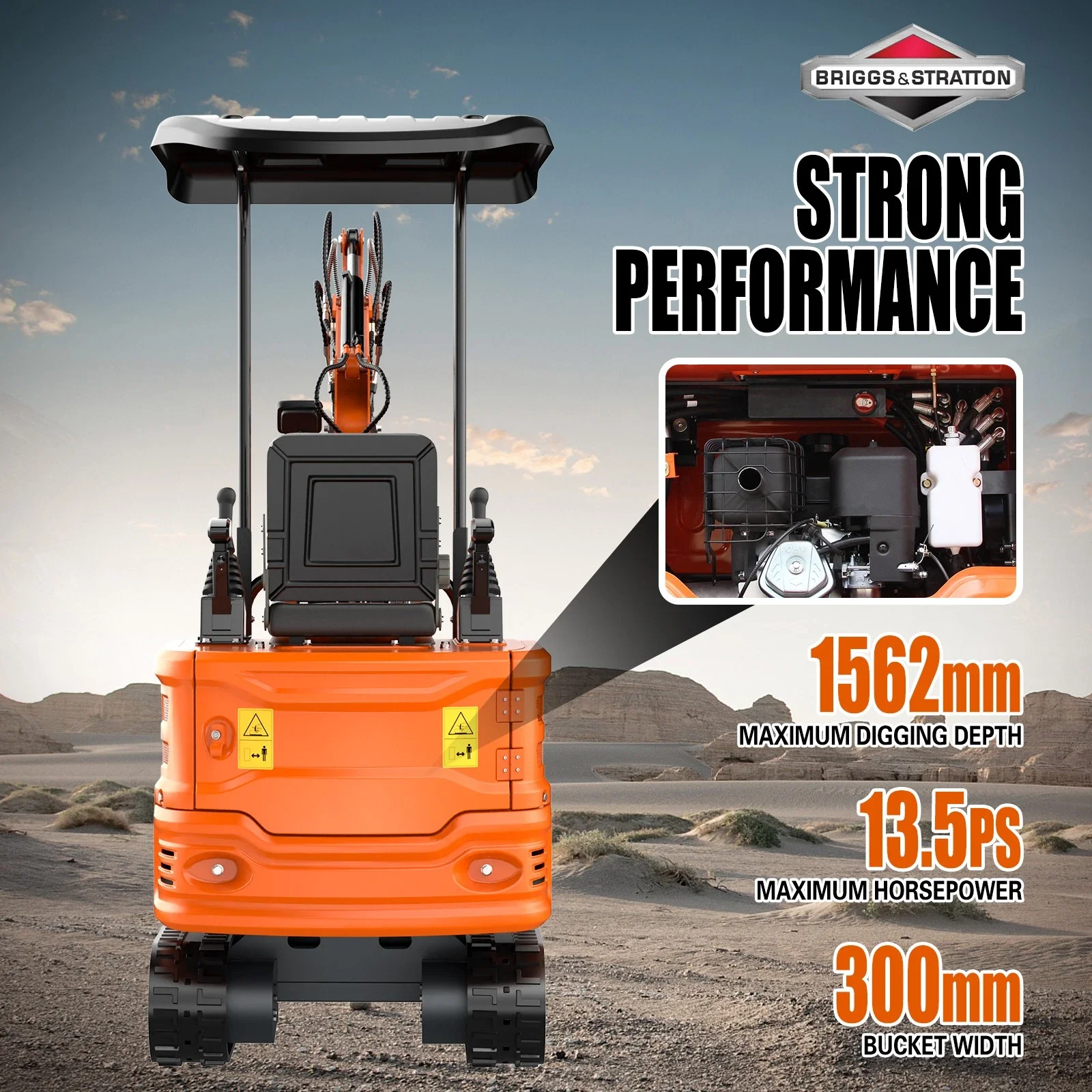 90% Pre-Assembled 5 IN 1 DIGMIGHT Mini Excavator B&S Engine 1Ton Pilot Control,3-Section Hydraulic System,Engine Tracked Crawler