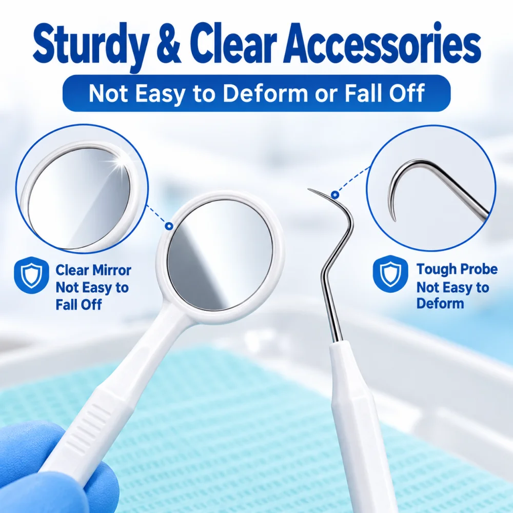 Disposable Dental Instrument Kit 30 Sets Sterile Dental Exam Mirror Probe Tweezer Napkin Cotton Ball Tray for Dental Clinic