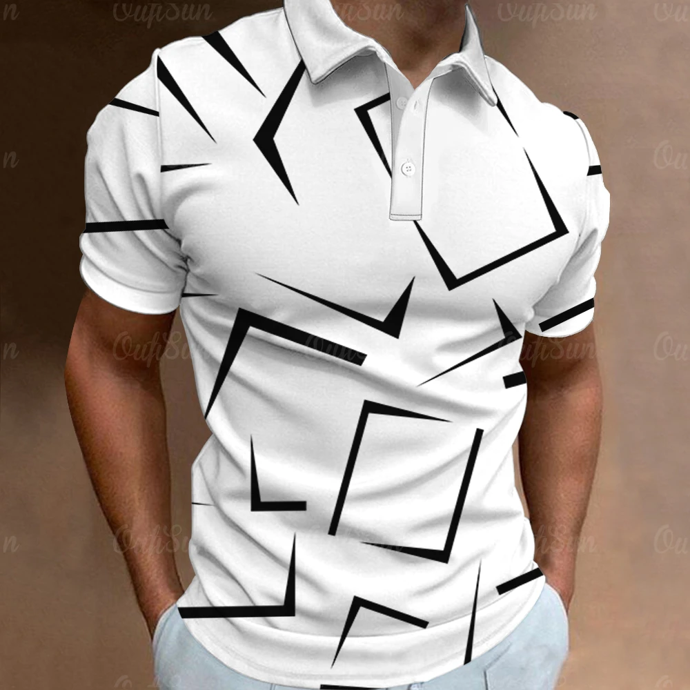 Mode Heren Poloshirt 3d Dunne Lijn Streep T-Shirt Top Zomer Korte Mouwen Poloshirt Kleurrijk Patroon T-Shirt Casual Herenkleding