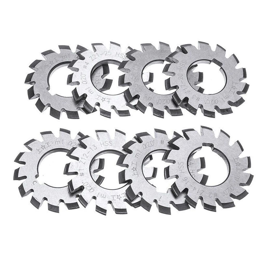 Professional Grade 8pcs M1 Involute Gear Cutters Set High Speed Steel Tools with 20 Degree Pressure Angle Features