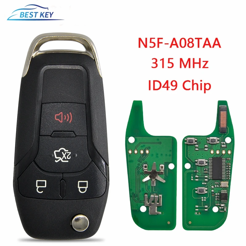 

BEST KEY Remote Key Fit For Ford F150-F550 Fusion Explorer Auto Smart Control HU101 Flip KeyN5F-A08TAA ID49Chip 315 Mhz