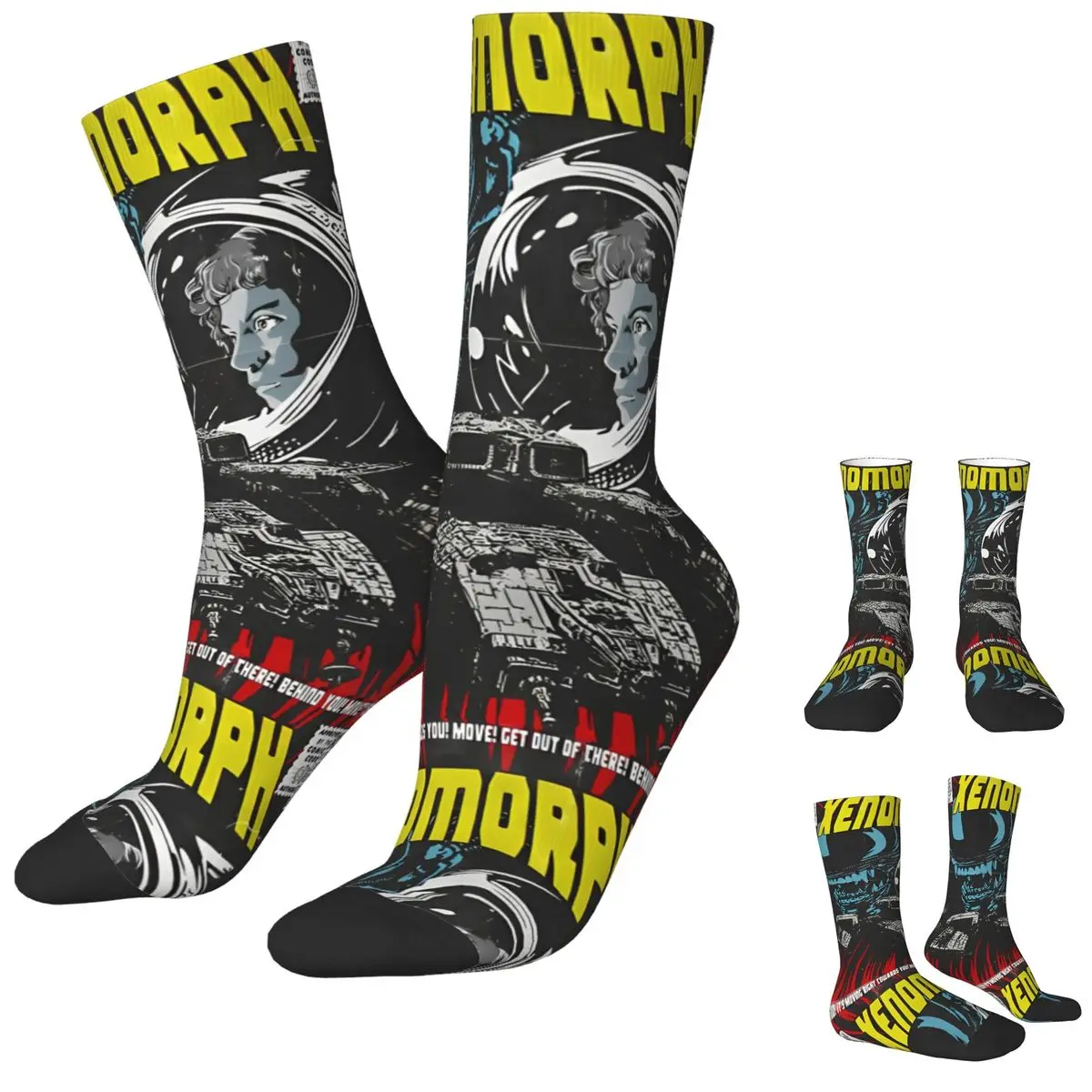 Autumn Winter Retro Women Men Xenomorph Alien Socks Sweat Absorbing Soccer Socks