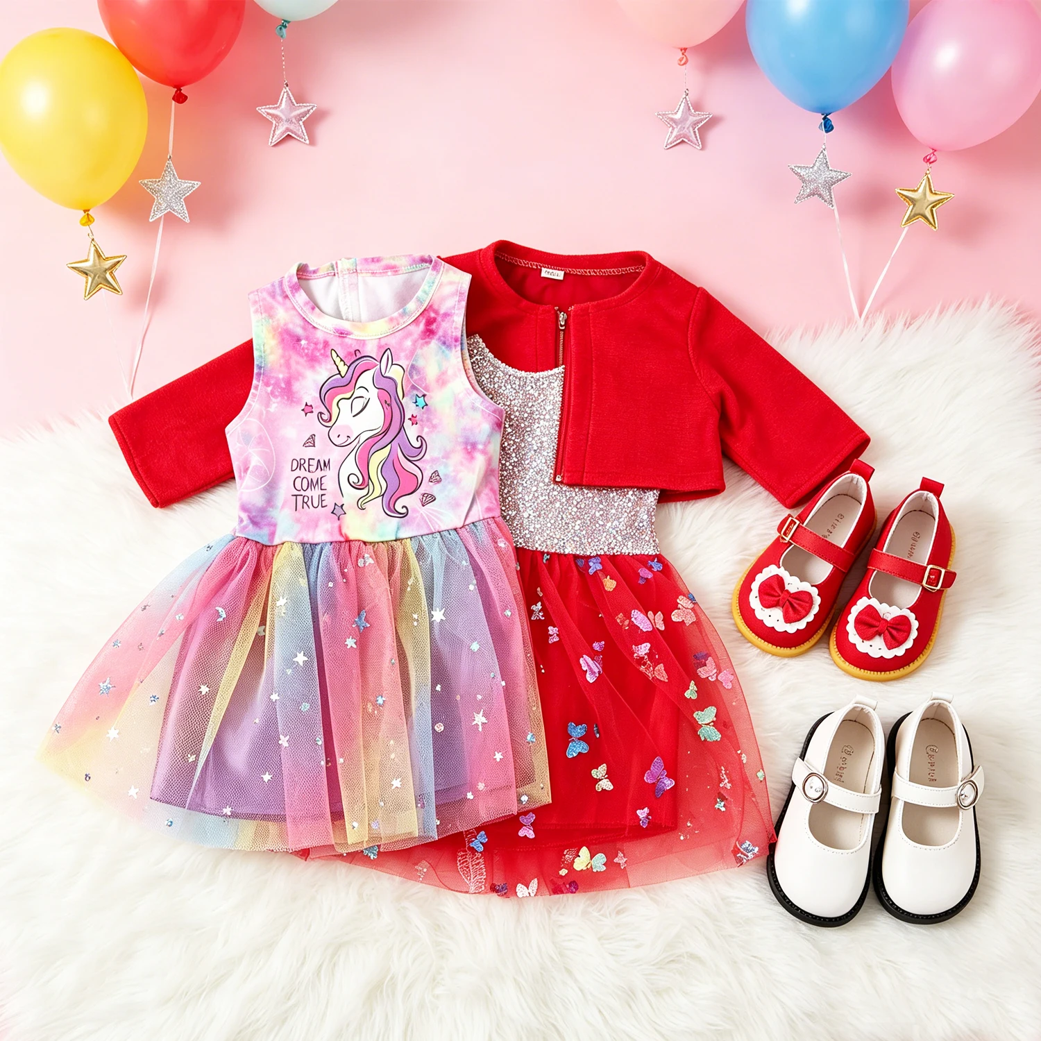 Unicorn Butterfly Dress Coat 2 Pairs PU Leather Doll Shoes Clothing Suit For 18-inch American & 43cm Baby Newborn,OG Girl Dolls