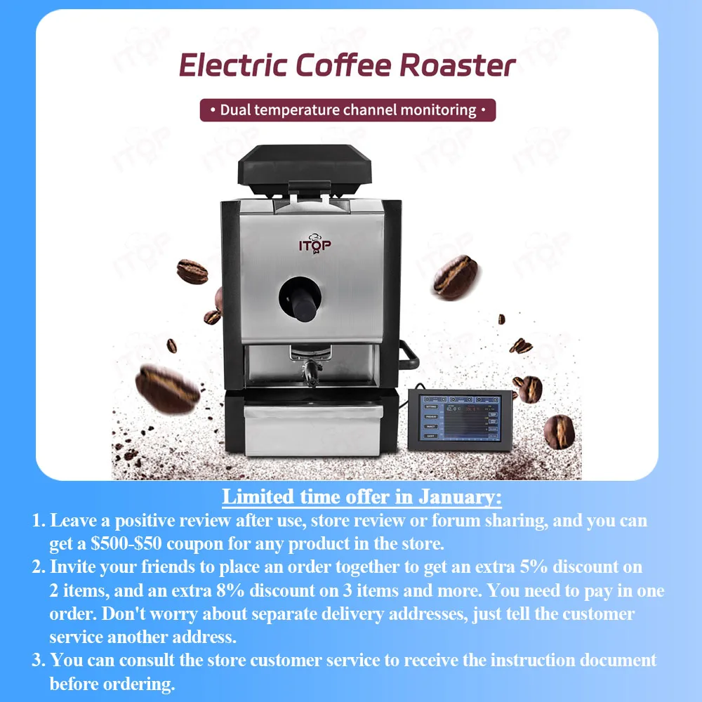 

ITOP V2 Coffee Bean Roaster CYBEROASTER with Artisan Connection Commercial Family Coffee Roaster 1000W 500g Capacaity IT-CBR-2