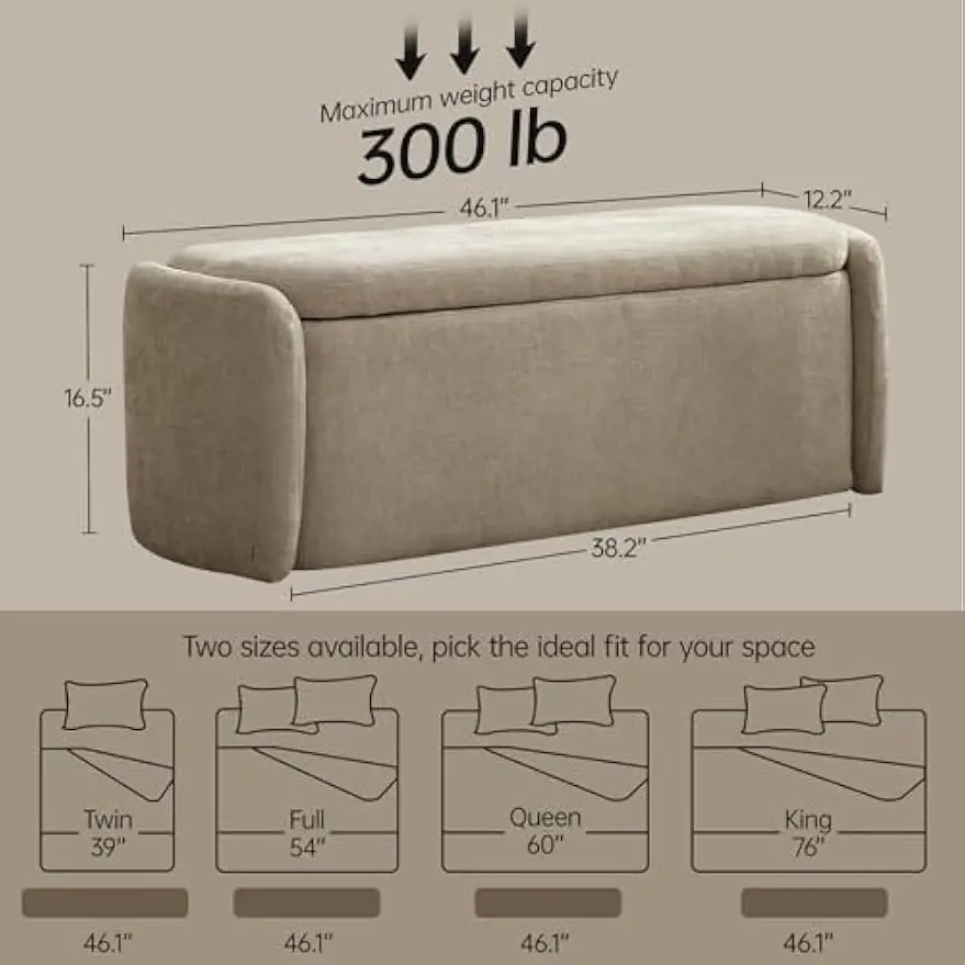Upholstered Storage Ottoman Bench Entryway Footstool Accent Seat With Large Capacity And Safety Hinge Lid For Bedroom End Of Bed Living Room Mudroom, Modern Style, Khaki